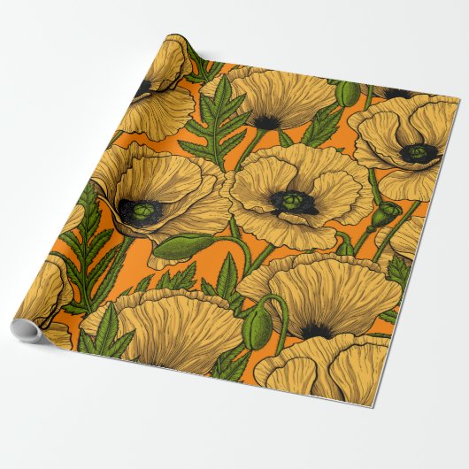 Gele papaver cadeaupapier (Uitgerold)