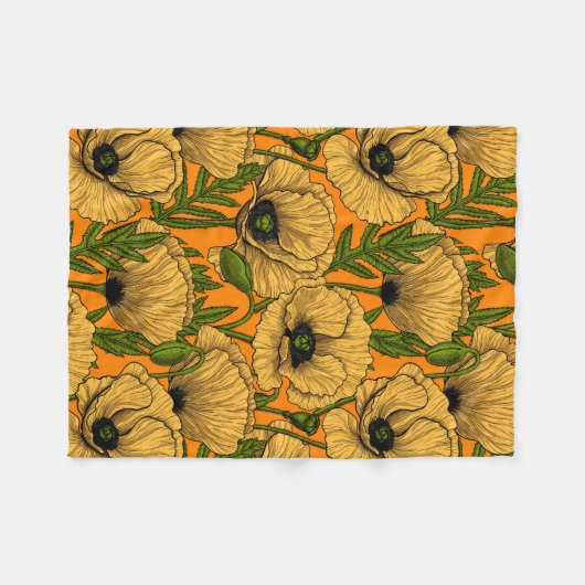 Gele papaver fleece deken (Voorkant (Horizontaal))