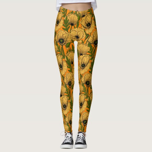 Gele papaver leggings (Voorkant)