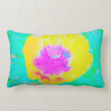 Gele papaver met warmroze centrum op Turquoise