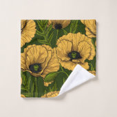 Gele papaver op donkergroen bad handdoek (Wasdoekje)