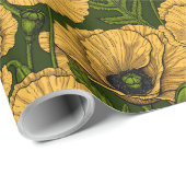 Gele papaver op donkergroen cadeaupapier (Rol Hoek)