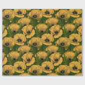 Gele papaver op donkergroen cadeaupapier (Vlak)