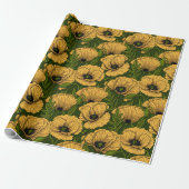Gele papaver op donkergroen cadeaupapier (Uitgerold)