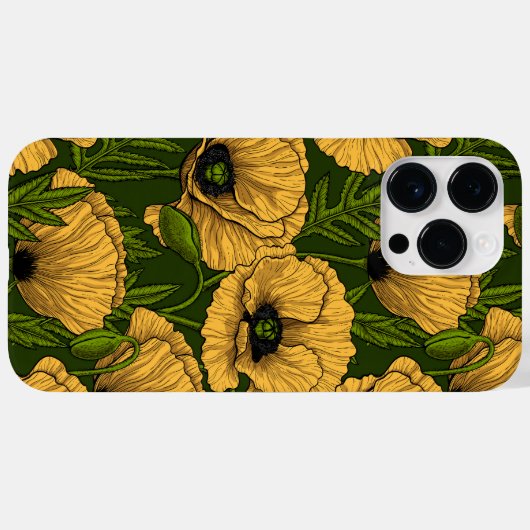 Gele papaver op donkergroen Case-Mate iPhone case (Achterkant (horizontaal))