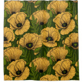 Gele papaver op donkergroen douchegordijn (Voorkant)