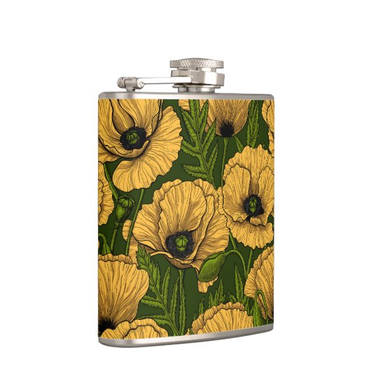 Gele papaver op donkergroen heupfles (Rechts)