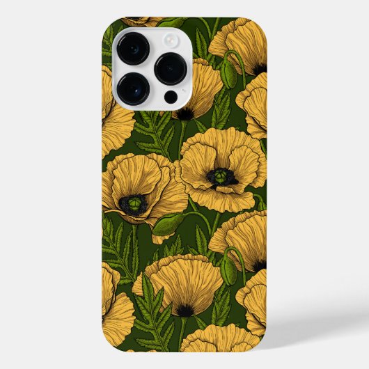Gele papaver op donkergroen iPhone hoesje (Achterkant)