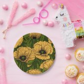 Gele papaver op donkergroen papieren bordje (Feest)