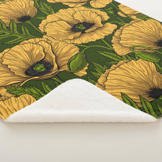 Gele papaver op donkergroen sherpa deken (3/4)