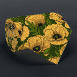 Gele papaver op donkergroen stropdas<br><div class="desc">Vectorpatroon gemaakt van met de hand getrokken papavers.</div>