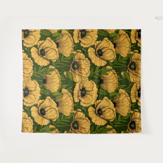 Gele papaver op donkergroen wandkleed (Voorkant (horizontaal))