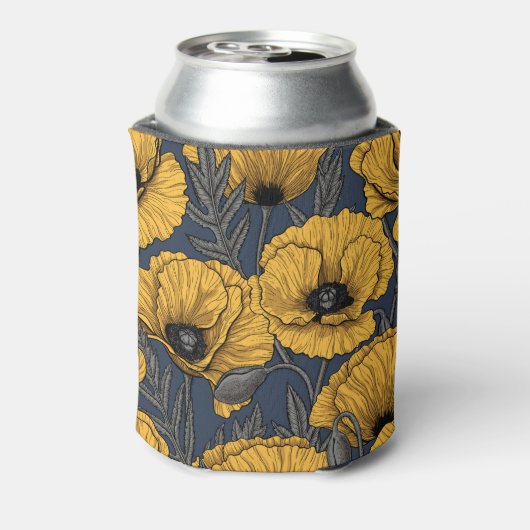 Gele papaver op zee blikjeskoeler (Blikje Achterkant)