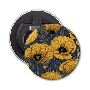 Gele papaver op zee button flesopener