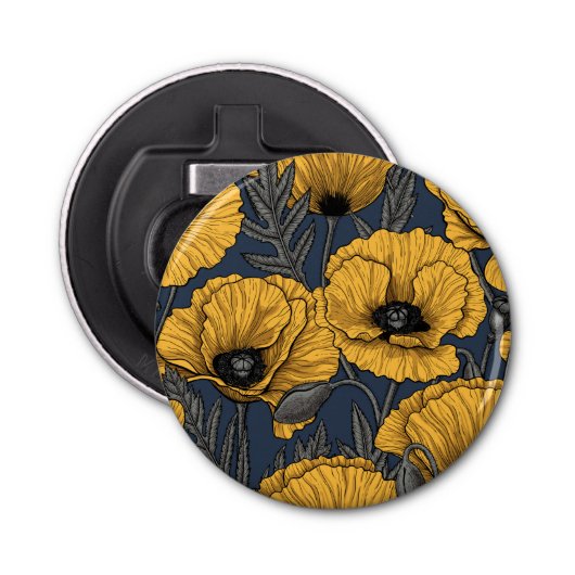 Gele papaver op zee button flesopener (Voorkant)
