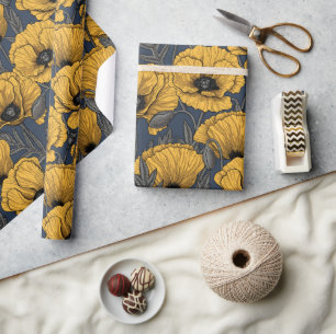 Gele papaver op zee cadeaupapier