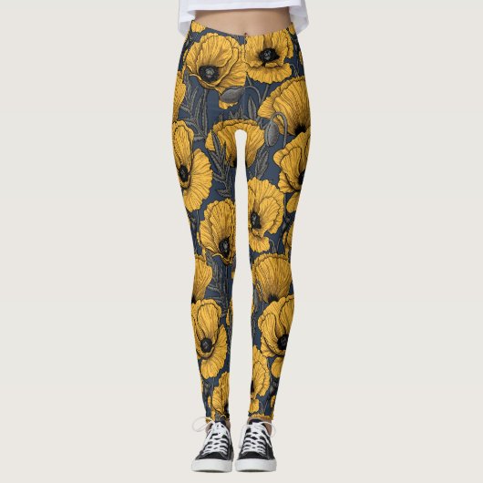 Gele papaver op zee leggings (Voorkant)