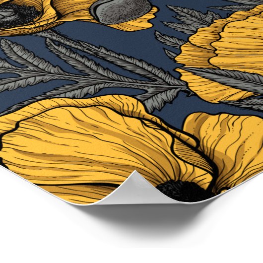 Gele papaver op zee poster (Hoek)