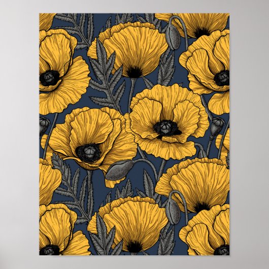 Gele papaver op zee poster (Voorkant)