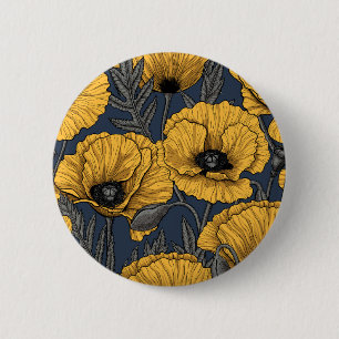Gele papaver op zee ronde button 5,7 cm