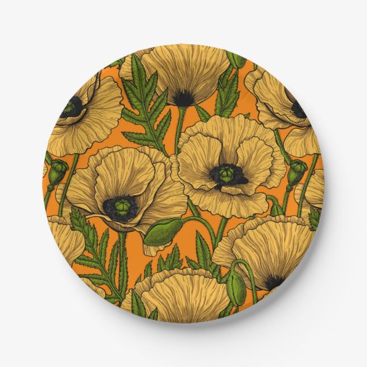 Gele papaver papieren bordje (Voorkant)