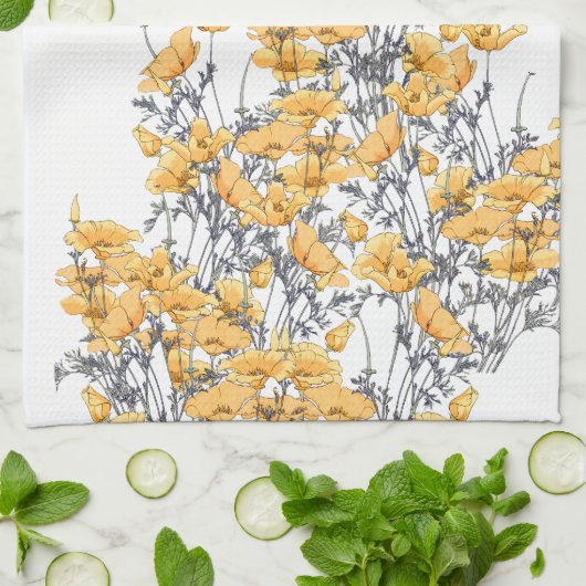  gele papaverbloemen keukenhanddoeken (Gevouwen)