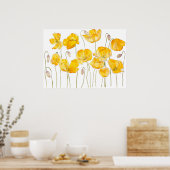 gele papaverinkt en waterverf poster (Keuken)