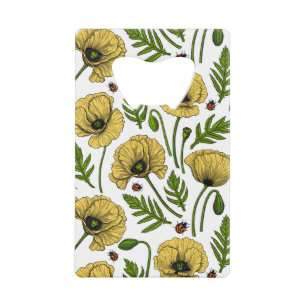 Gele papavers en ladybugs creditkaart flessenopener
