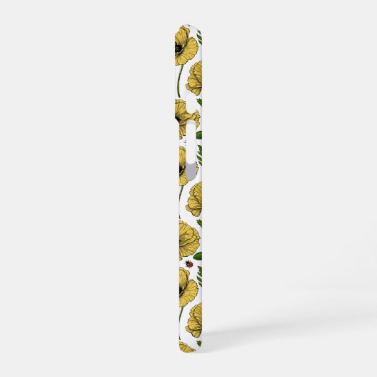 Gele papavers en ladybugs iPhone 16 hoesje (Linkerkant)