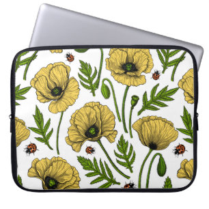 Gele papavers en ladybugs laptop sleeve