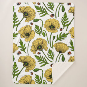 Gele papavers en ladybugs sherpa deken