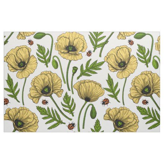 Gele papavers en ladybugs stof (Fat Quarter)