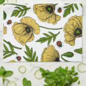 Gele papavers en ladybugs theedoek (Gevouwen)