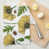 Gele papavers en ladybugs theedoek (Quarter Fold)