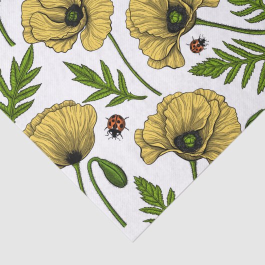 Gele papavers en ladybugs tissuepapier (Detail)