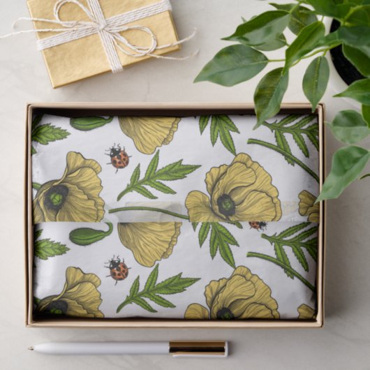 Gele papavers en ladybugs tissuepapier (Geschenk)