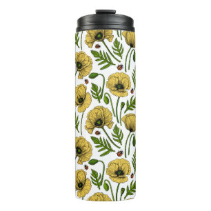 Gele papavers en thermische ladybugs tumbler thermosbeker