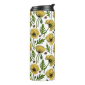 Gele papavers en thermische ladybugs tumbler thermosbeker (Gedraaid links)