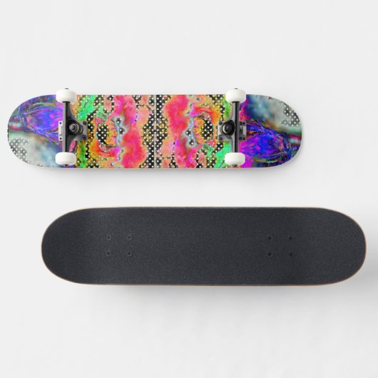 Gele papaverzwarte en witte polkadots skateboard (Horizontaal)