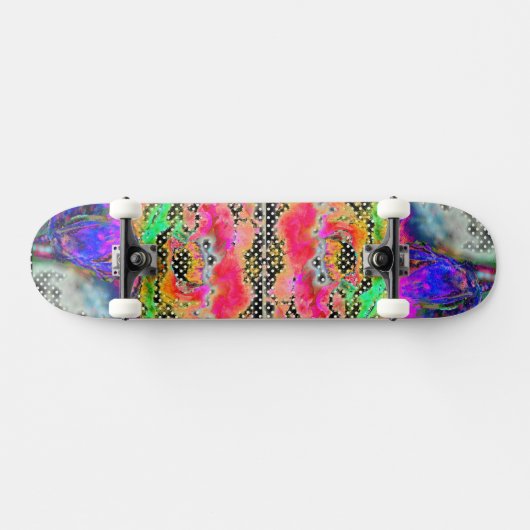 Gele papaverzwarte en witte polkadots skateboard (Horizontaal)