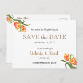 Gele papegaai Tulpen Bloemen Huwelijk Save The Dat Aankondigingskaart (Voorkant / Achterkant)