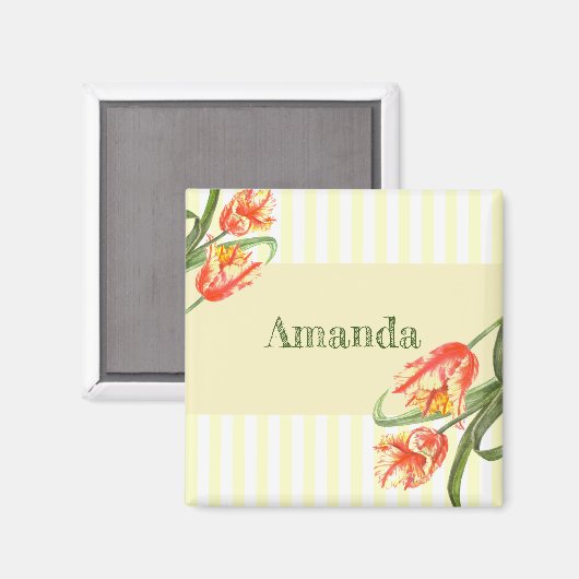 Gele papegaaien met bloemen magneet (Voorkant / Achterkant)