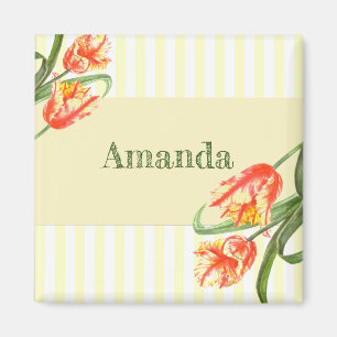 Gele papegaaien met bloemen magneet