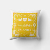 Gele papel picado liefde vogels bruiloft kussen (Achterkant)