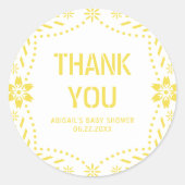 Gele papel picado volkskunst Dank U Baby shower Ronde Sticker (Voorkant)