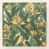 Gele Paradijsvogel bloempatroon Glazen Onderzetter (Voorkant)