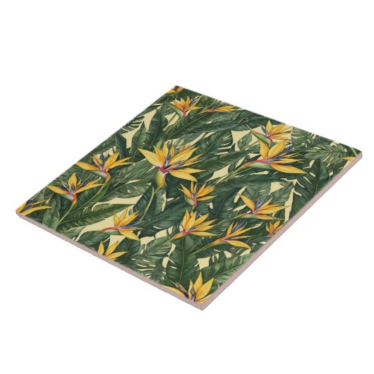 Gele Paradijsvogel bloempatroon Tegeltje (Zijkant)