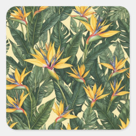 Gele Paradijsvogel bloempatroon Vierkante Sticker