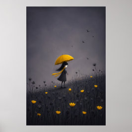 Gele Paraplu Donkere Whimsical Bloemige Poster