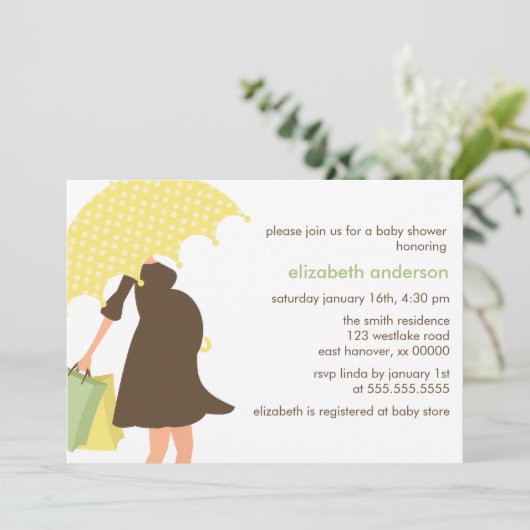 Gele paraplu Mom Neutraal Baby shower Kaart (Staand voorkant)